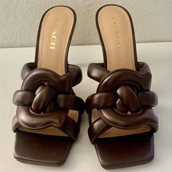 COACH KELLIE LEATHER SANDALS BRAIDED STRAPS-WOMEN- MAPLE - 9.5 - Picture 5 of 12